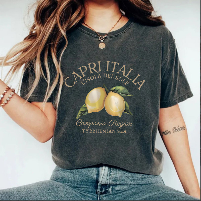 Foreign Trade Women's Summer American Retro Street Heavy Cotton Washed Old T-shirt Men's and Women's Plant Printed T-shirt Foreign Trade Women's Summer American Retro Street Heavy Cotton Washed Old T-shirt Men's and Women's Plant Printed T-shirt