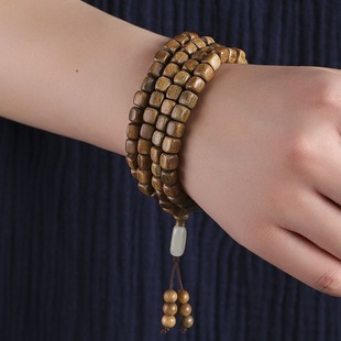 A Little Literary Atmosphere ~ Niche Polished Square Beads Ebony Bracelet for Men and Women, 108 Natural Green Sandalwood Bracelets for Couples