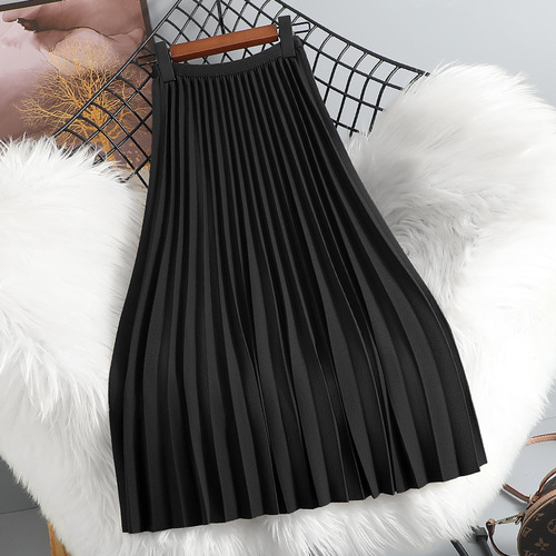Internet celebrity high-waist slimming casual pleated skirt women's autumn new loose all-matching mid-long meat-covering skirt