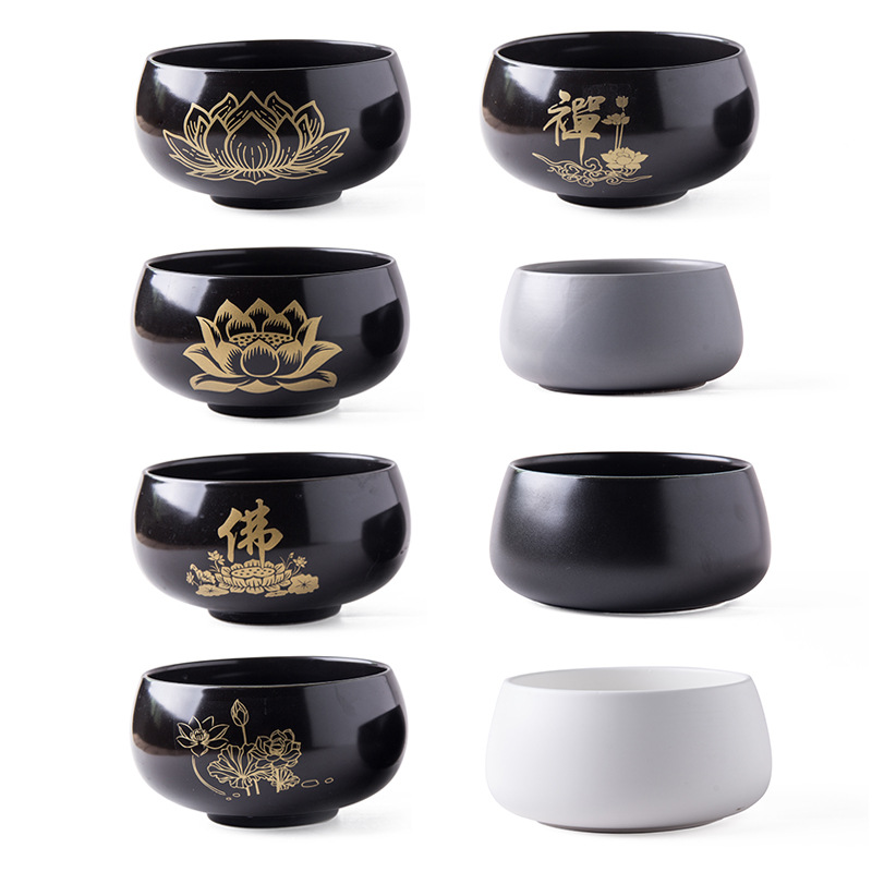 Tazón de monje de cerámica negro puro templo monje tazón de sopa tazón de arroz tazón de loto de regalo Jushi discípulo comer tazón