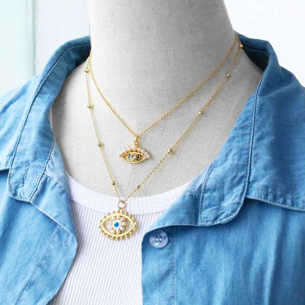 Fashion Eye Copper Plating Artificial Pearls Zircon Pendant Necklace 1 Piece