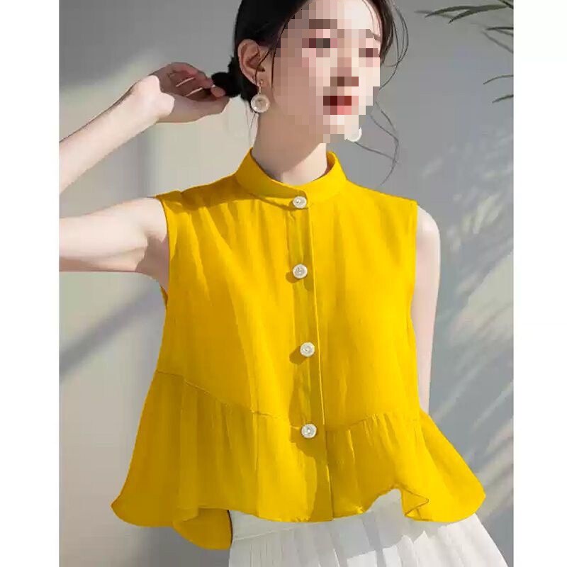 2026 Rose Red Shirt Retro Loose Summer Fashion Splicing Slimming Shirt Elegant Pure Color Sleeveless Top for Women