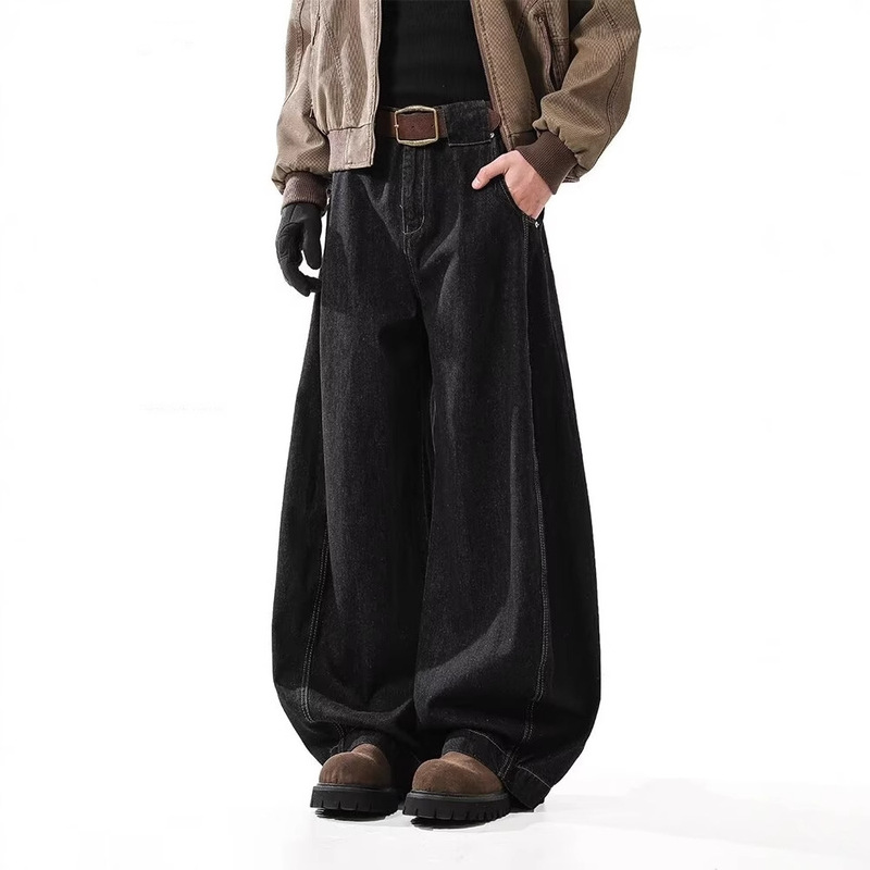 American Retro Black Wide Leg Jeans Men's High-end Machete Pants Spring and Autumn Loose Casual Work Long Pants