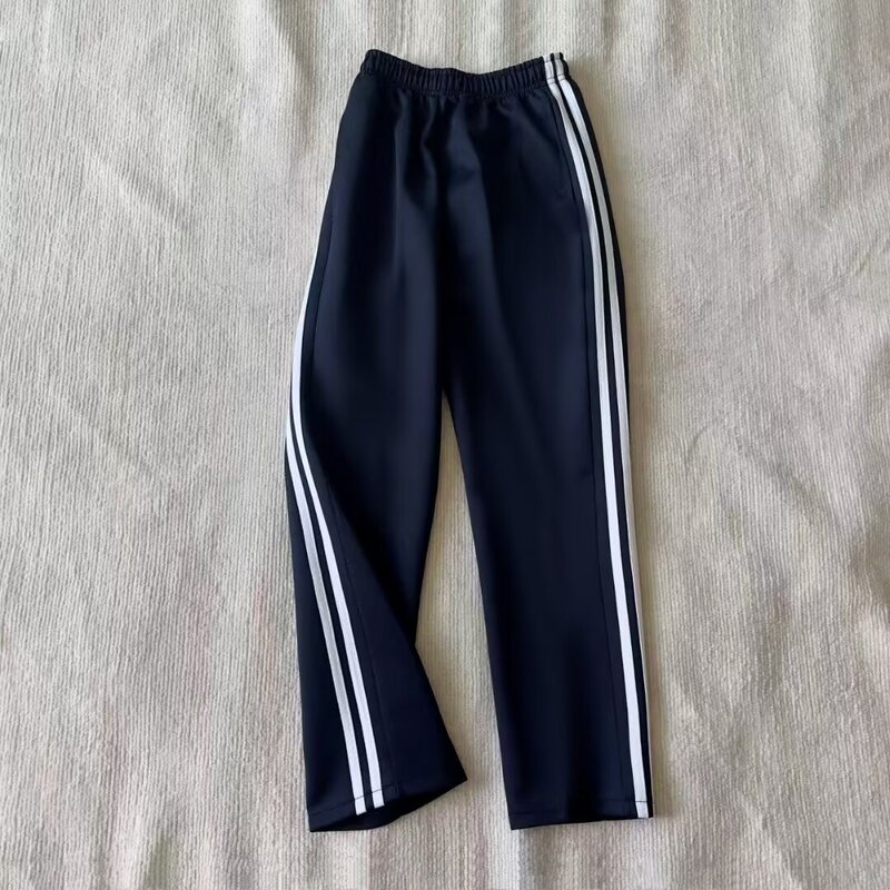 Korean-style Two-bar 2024 New Autumn Straight Sports Pants Women's Thin School Uniform Middle School Students' Wide-leg Trousers Men's Trendy