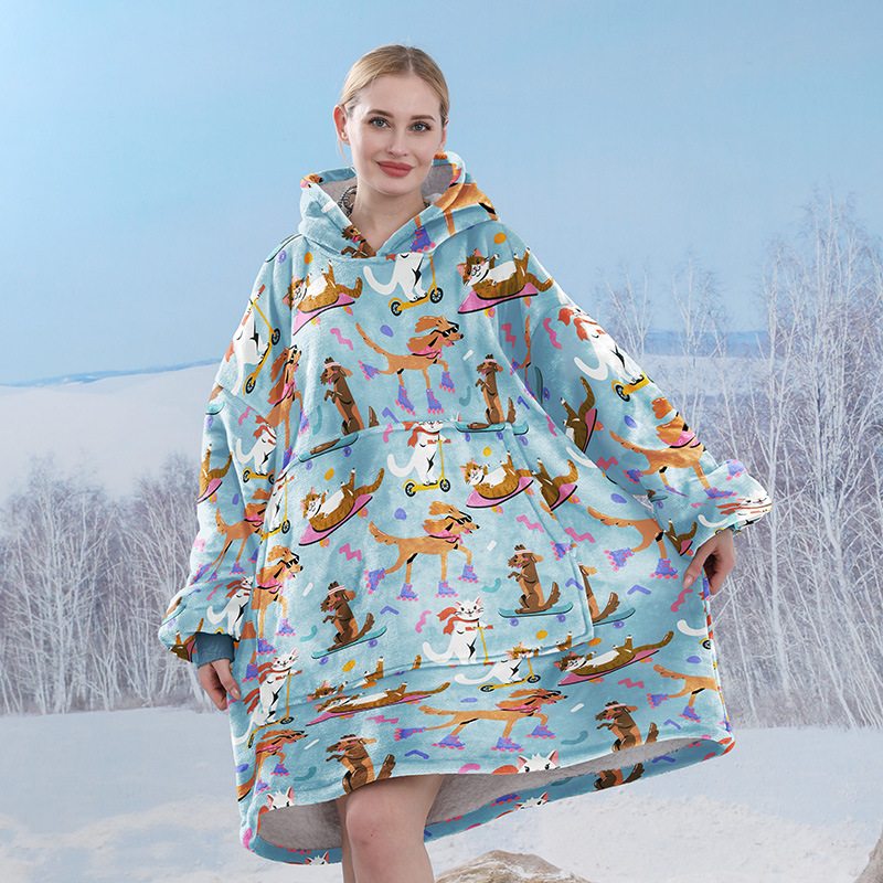 Pijamas transfronterizos engrosados de doble capa perezoso puede usar manta perezosa de franela perezoso con capucha pijamas de doble capa perezoso desgaste exterior