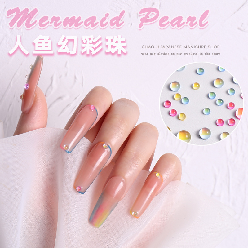 Uñas sirena Aurora cuentas de color caramelo color mágico redondo transparente joyería ojo de gato decoraciones de uñas mixtas 100 unidades