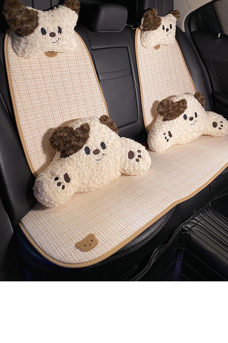 Car seat cushion universal four seasons linen car ventilated seat cushion summer cartoon cute seat cover anti-dirty and permeable women