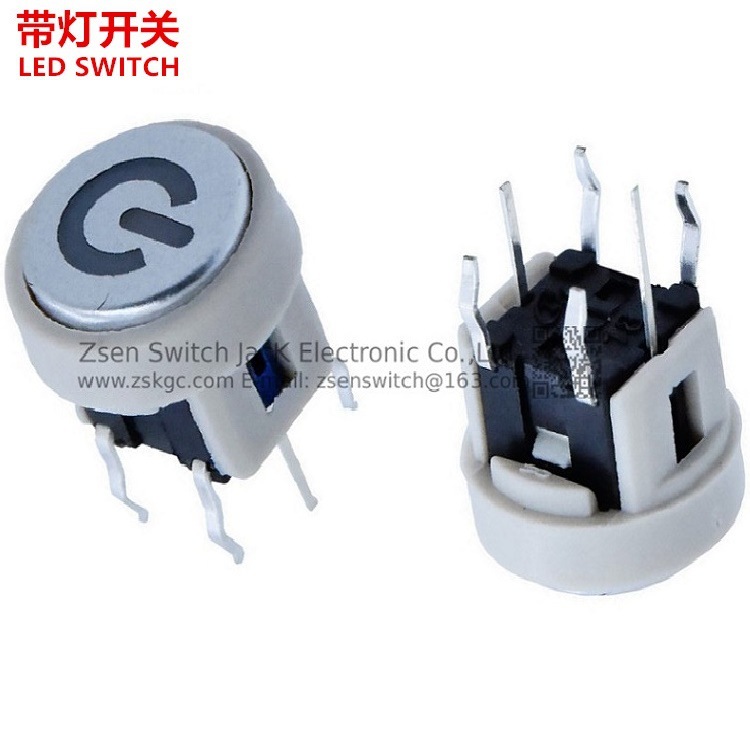 圆形轻触开关带灯LED 圆头带灯按键开关 圆形LED带灯轻触开关6脚