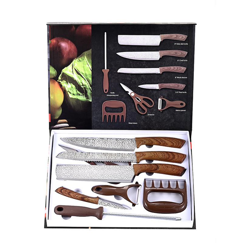 Mango de madera recubierto 8 piezas de cuchillo de cocina cuchillo de frutas cuchillo de garra de oso afilador cuchillo de cocina cuchillo conjunto