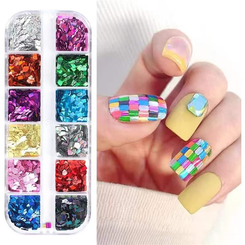 Cross-Border Wholesale of Nail Art Colorful Laser Rectangular Sequins, Square Sequins, Grid Splicing, Internet-Famous Nail Stickers Cross-Border Wholesale of Nail Art Colorful Laser Rectangular Sequins, Square Sequins, Grid Splicing, Internet-Famous Nail Stickers