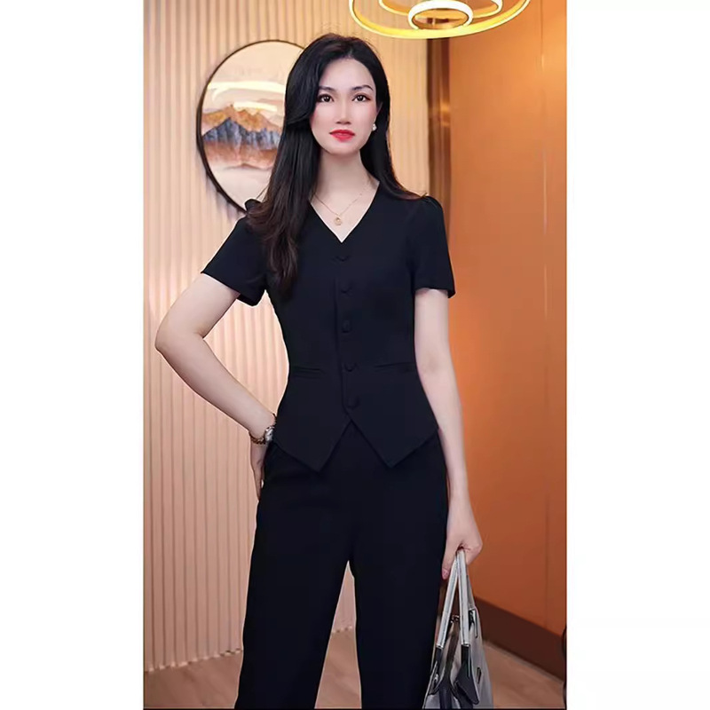 Summer Thin High-end Fashion suit Women's Small Figure Slimming Short-sleeved Gentle Style Elegant Suit Commuting to Work