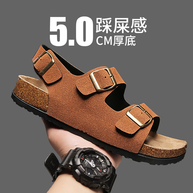 2025 New Men's Cork Slippers Couple Mules Women's Sandals Cross-Border Popular Beach Shoes Student Trendy Shoes
