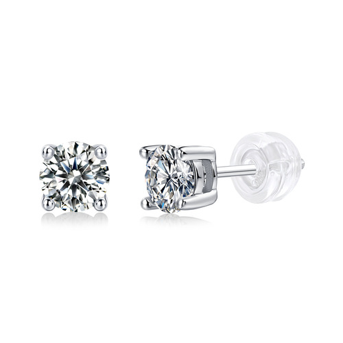 Earrings S925 silver moissanite four-claw earrings simple silver jewelry plated 18K gold earrings live delivery