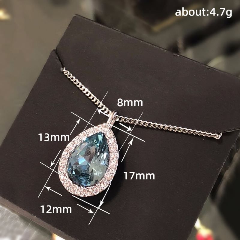 9g Weight Zircon Inlay Material Vintage Style Shiny Water Droplets Copper Inlay Zircon Pendant Necklace