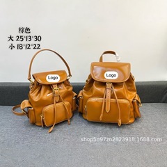 2025春夏Miu缪双肩包张元英同款焦糖色纯色抽绳水百搭透气设计