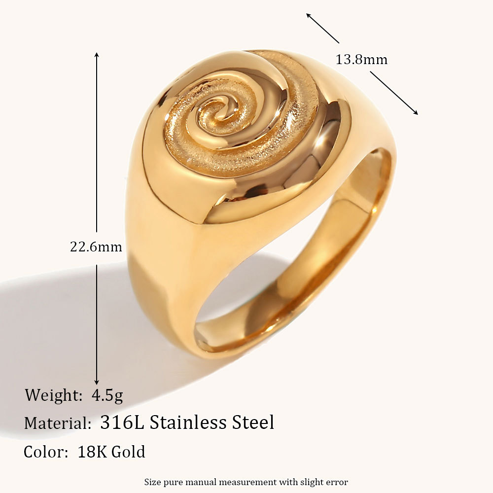 Stainless Steel 18K Gold Plated Casual Retro Swirl Pattern Rings display picture 2