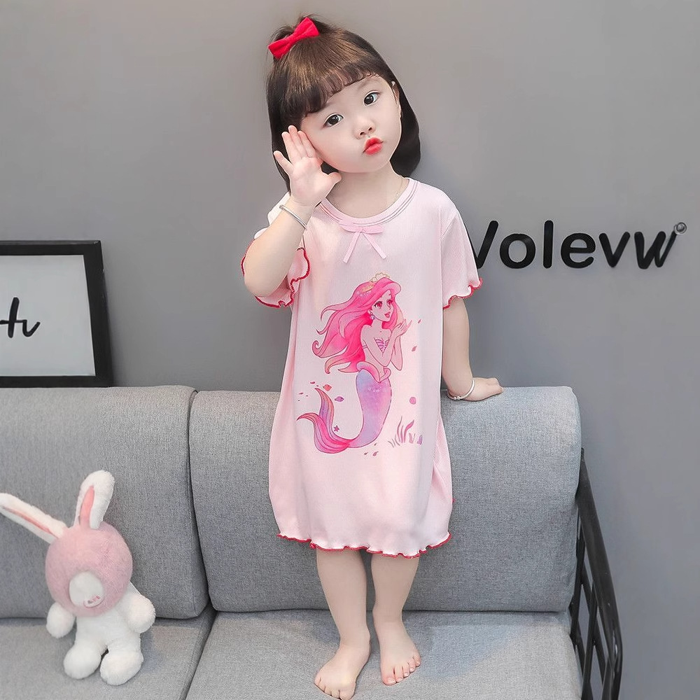 Women's Junior Nightdress Children's Pajamas Summer Thin Cool Girls Mermaid Princess Skirt Ice Silk Home Clothes