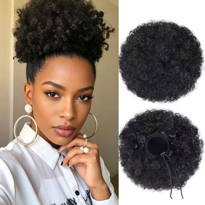 Cross-Border Women's Afro Wig, Drawstring Style African Short Curly Hair Bundle, High-Temperature Fiber, Factory Wholesale in Stock