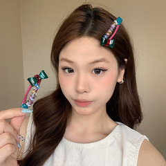 韩系蝴蝶结彩色水钻发夹女高级感2025新款刘海侧边夹鸭嘴夹发饰品