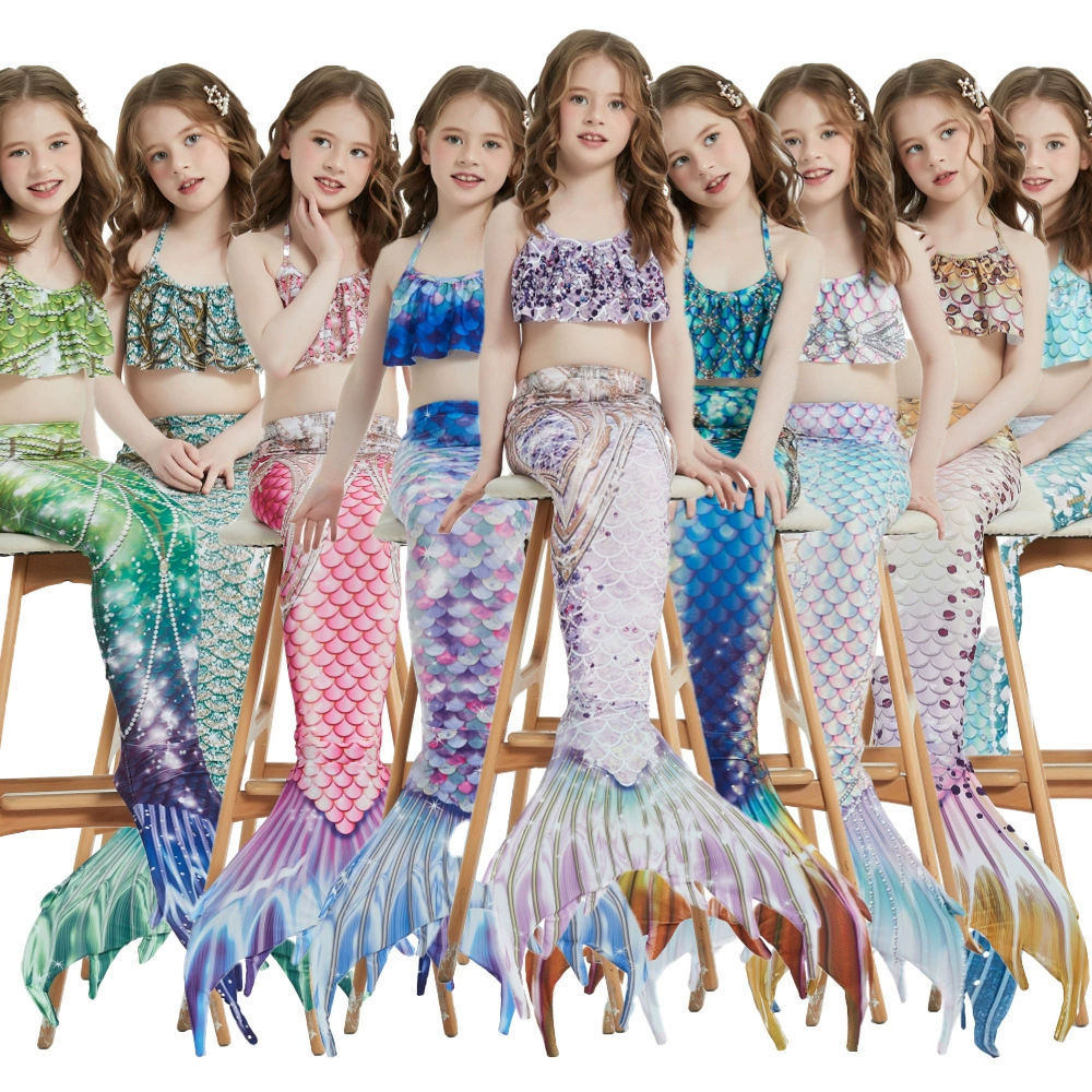 Новый летний детский купальник русалки хвост русалки платье принцессы костюм из трех частей Amazon