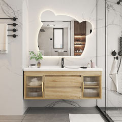 現代簡約實木浴室櫃小熊鏡衛生間洗手盆櫃組合洗臉盆洗漱台衛浴櫃