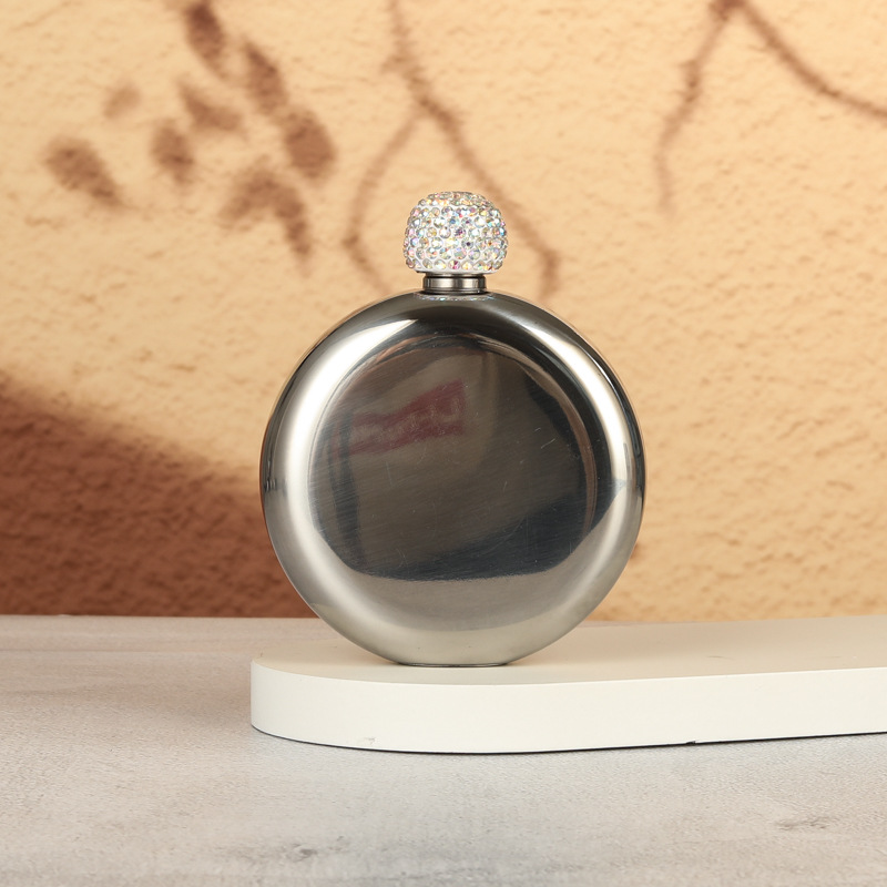 Regalo de gama alta Amazon transfronteriza 304 olla de vino de acero inoxidable pintura brillante cubierta de diamante 5oz ronda portátil Dama