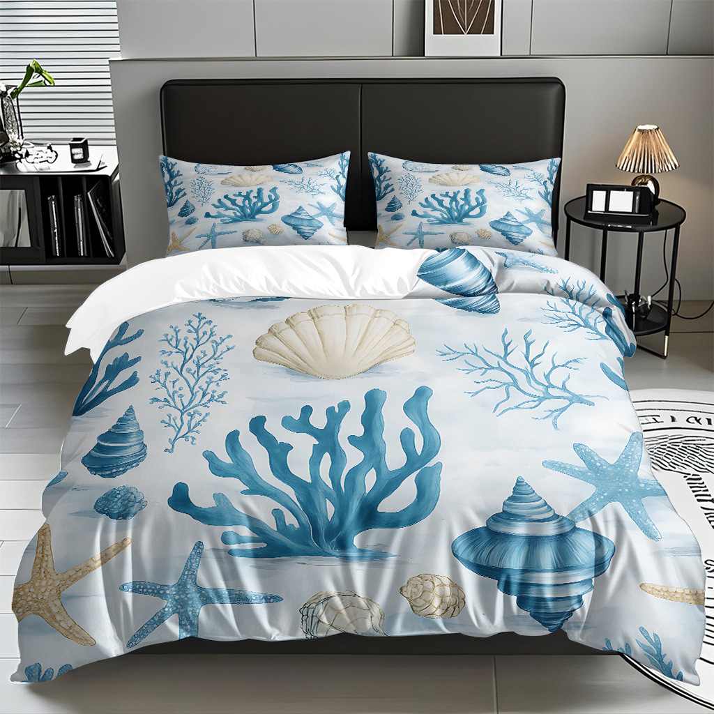 TEMU / JIT Amazonas transfronterizo varios animales marinos patrón 3D impresión digital colcha colchón kit de almohada