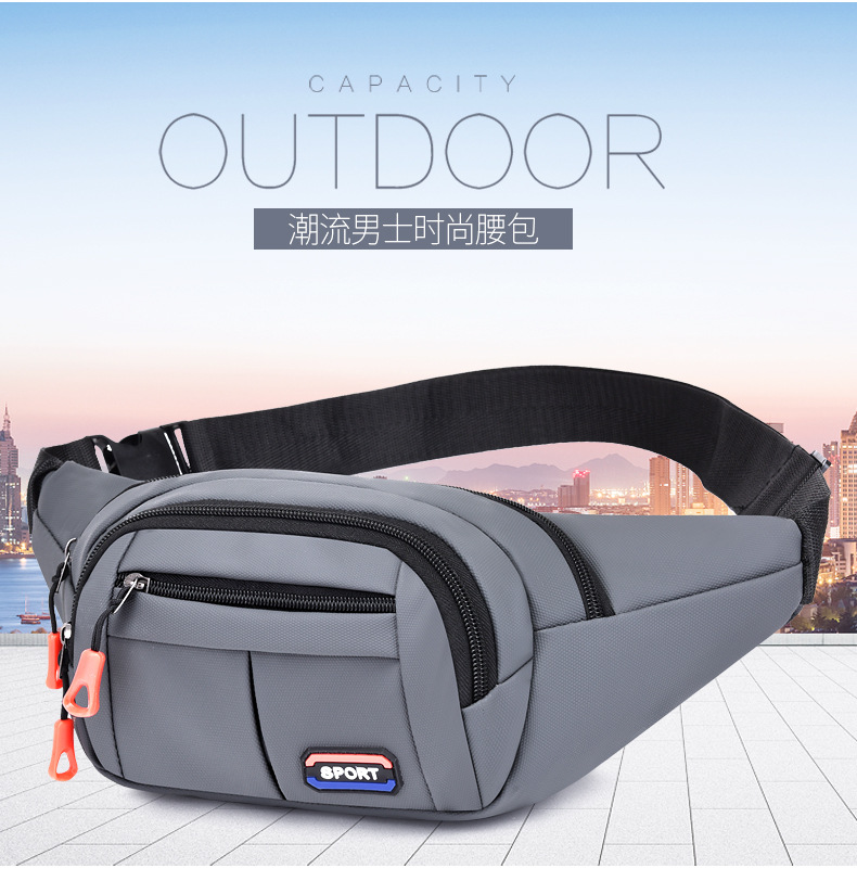 New leather waterproof waist bag for men, casual, simple and large-capacity cash register change crossbody bag, retro sporty chest bag Item Picture