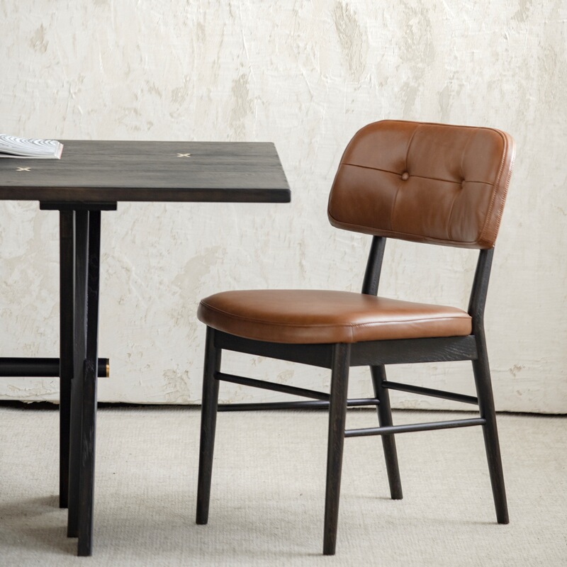 Nordic Imported Expression Retro Mcm European Oak Solid Wood Fabric Mid-Century Style Wabi-Sabi Internet-Famous Dining Chair R*