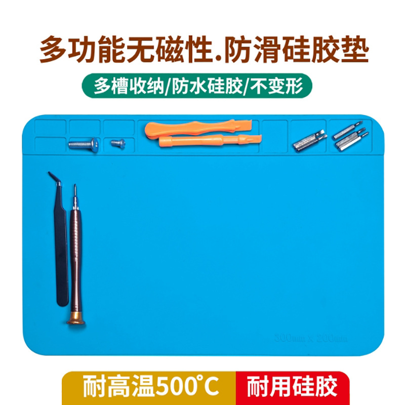 Almohadilla de trabajo de silicona para electrónica - Con imán, resistente a altas temperaturas y anti-escaldado, para reparación de soldadura con pistola de calor y soldador