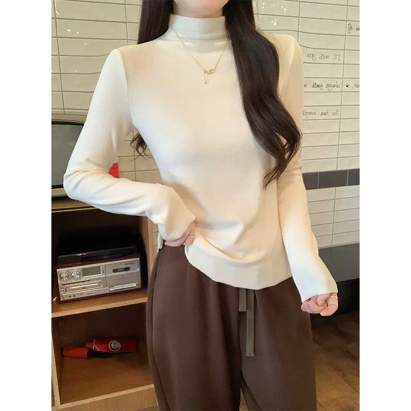 气质内搭修身长袖T恤女秋冬季2025新款韩版半高领打底衫保暖上衣
