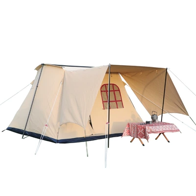 Outdoor Camping Spring Day Tent Camping Super Large Spring Tent Cotton Cloth Tent Sun Shade Rain-proof (Çadırlar) - beige-white-3-4-people