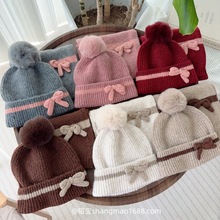 韩版儿童帽子围巾两件套冬季女童蝴蝶结毛球针织帽ins风保暖围脖