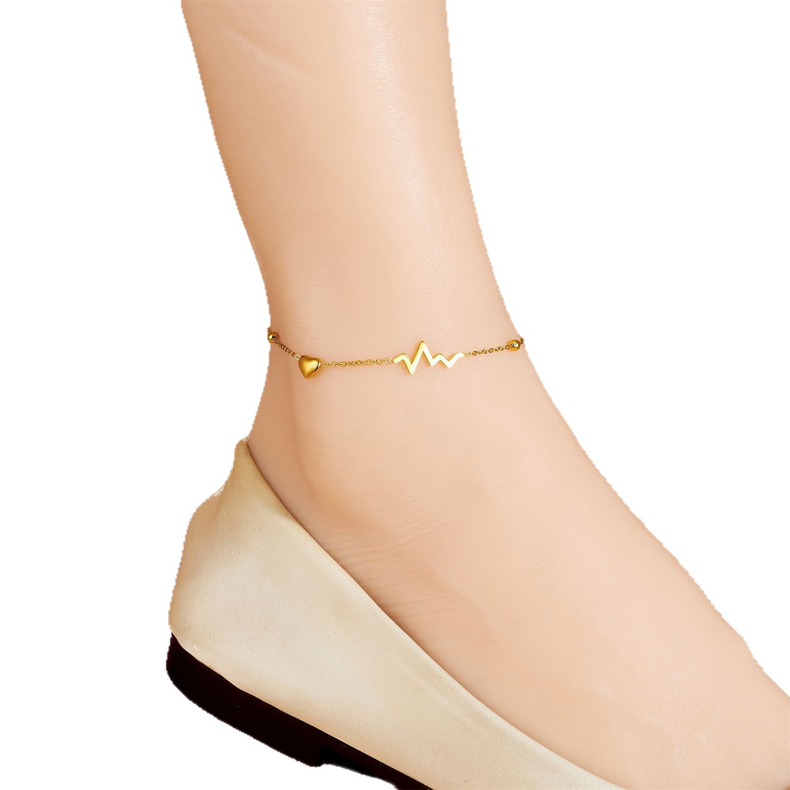 Amor de acero de titanio pulsera de tobillo mujer 2025 nueva marea electrocardiograma pulsera de tobillo pulsera