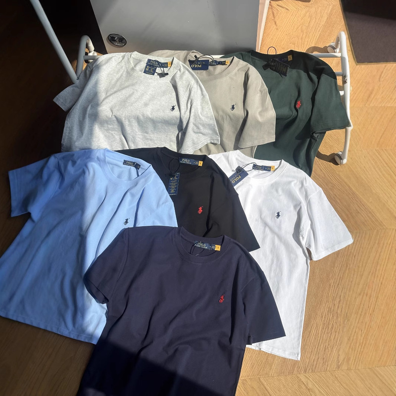 Foreign Trade Cross-Border Rl Raff Pony Logo Embroidered T-Shirt for Men and Women, Classic Retro Loose Short-Sleeved Versatile