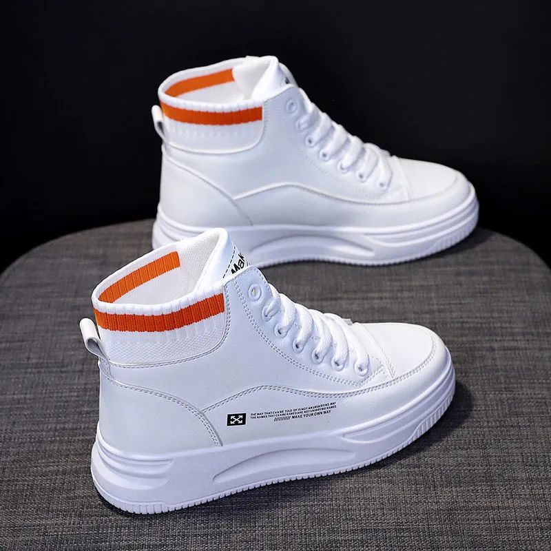 Zapatos blancos de alto impacto para mujeres 2024 zapatos de cuero de otoño con suela gruesa zapatos deportivos casuales de skate para mujeres más cómodos
