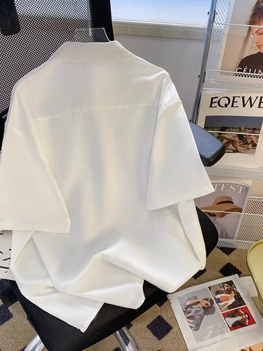 Workwear Short Sleeve Shirt Men Summer High Street Indie Advanced Design Aesthetic American Heavyweight Loose Casual Inch Shirt Jacket