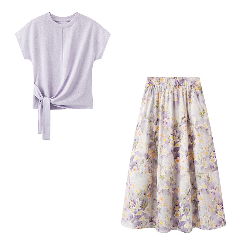 Fashion suit 2025 summer new temperament top printed skirt a set of 625252M010641