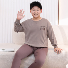 秋衣秋裤胖男童家居服中大童睡衣儿童保暖内衣青少年加肥纯棉套装