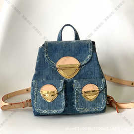 复古 蓝色 牛仔双肩包 丹宁包 小书包 老花包 女包M46836 M46830