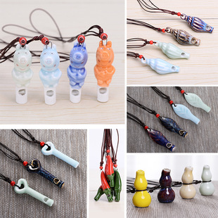 Colored Glaze whistle ceramic necklace kiln small whistle pendant children's whistle toy scenic spot stall crafts
