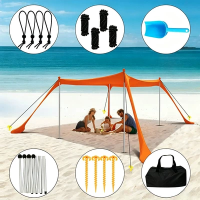 Cross-border Beach Lycra Canopy Avtomobil yan çətirləri - orange-4-aluminum-poles-200160150cm