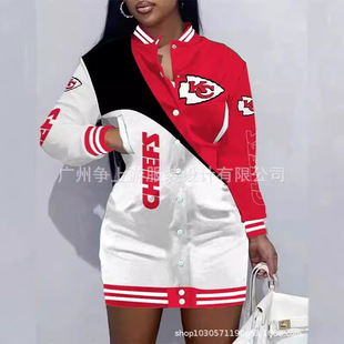 European and American Export Chief Nfl Women's Long-Sleeved Digital Printed Football Stretch Jacket Baseball Uniform Pony Jacket