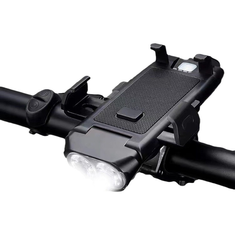 Luz con bocina para bicicleta de montaña, bloqueo con botón pulsador, luz con soporte para teléfono móvil, faro cuatro en uno para bicicleta, luz con soporte para teléfono móvil con navegación
