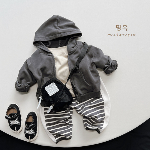 2024 autumn new children's casual jackets for boys and girls, versatile hooded sweatshirts, children's Korean style trendy jackets