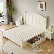 美式现代简约白色米实木床主卧韩式双人米单田园储物公主床松木木
