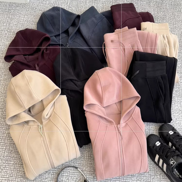 Sangpo Lulu Windproof Suit 2025 Autumn/Winter New Model Integrated Fleece Thickened Slimming Warmth-Keeping Third Generation Sports Set