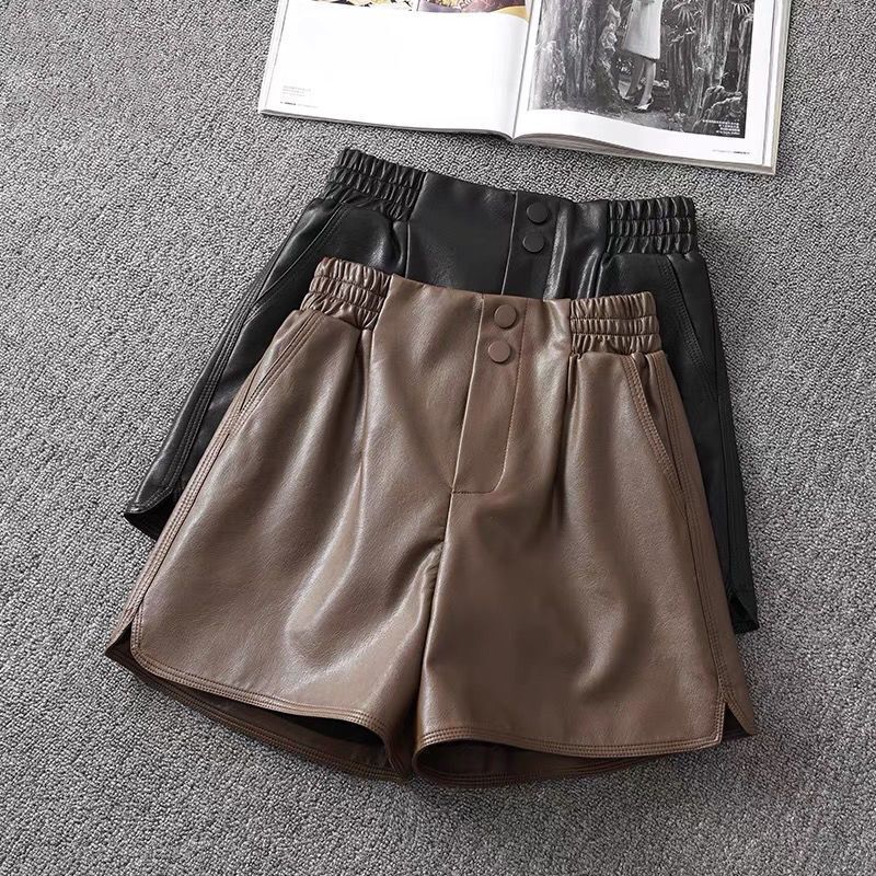 Leather Pants Outerwear Base Wide-Leg High-Waisted Shorts Women's Boot Pants Petite Plus Size Winter Leather 2025 Spring Autumn New Fashion