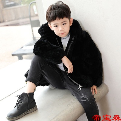 2022 children leather and fur Rabbit Maomao CUHK zipper children leather and fur coat coat Rabbit's hair Baseball cap