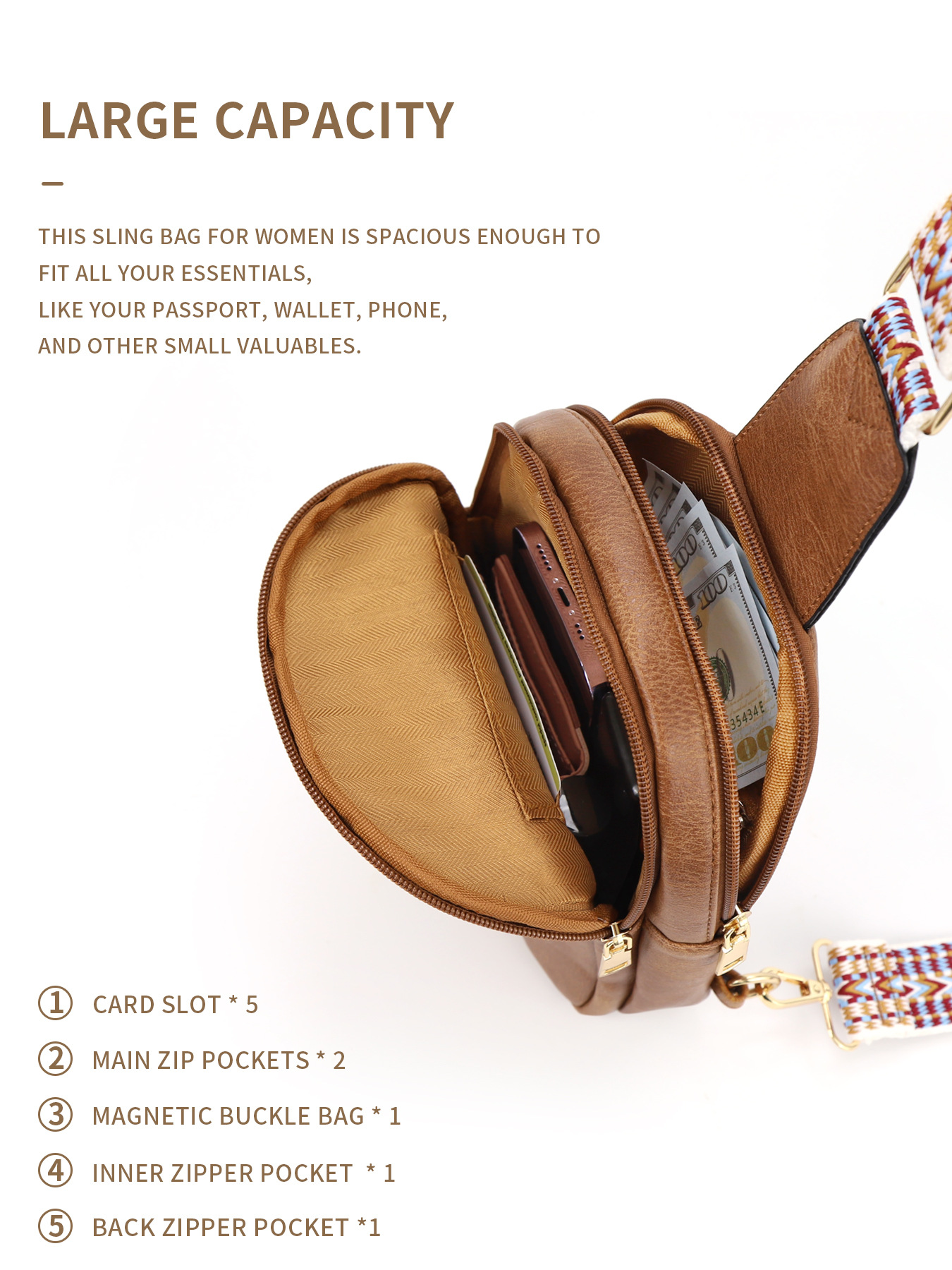 259g Weight Polyester Lining Material Zipper Closure Type Sling Strap Strap Type Fanny Pack Bags Type Daily Occasion Pu Leather Material Color Block Pattern All Seasons Season Unisex Gender Vintage Style Style Oval Shape Unisex Vintage Style Color Block Pu Leather Waist Bags 9